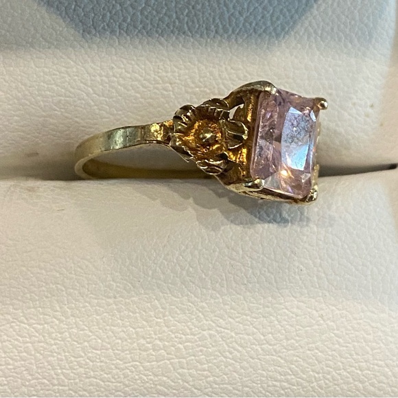 Vintage Pink Ice Solitaire 10k Yellow Gold Ring Size 7 - Picture 4 of 8